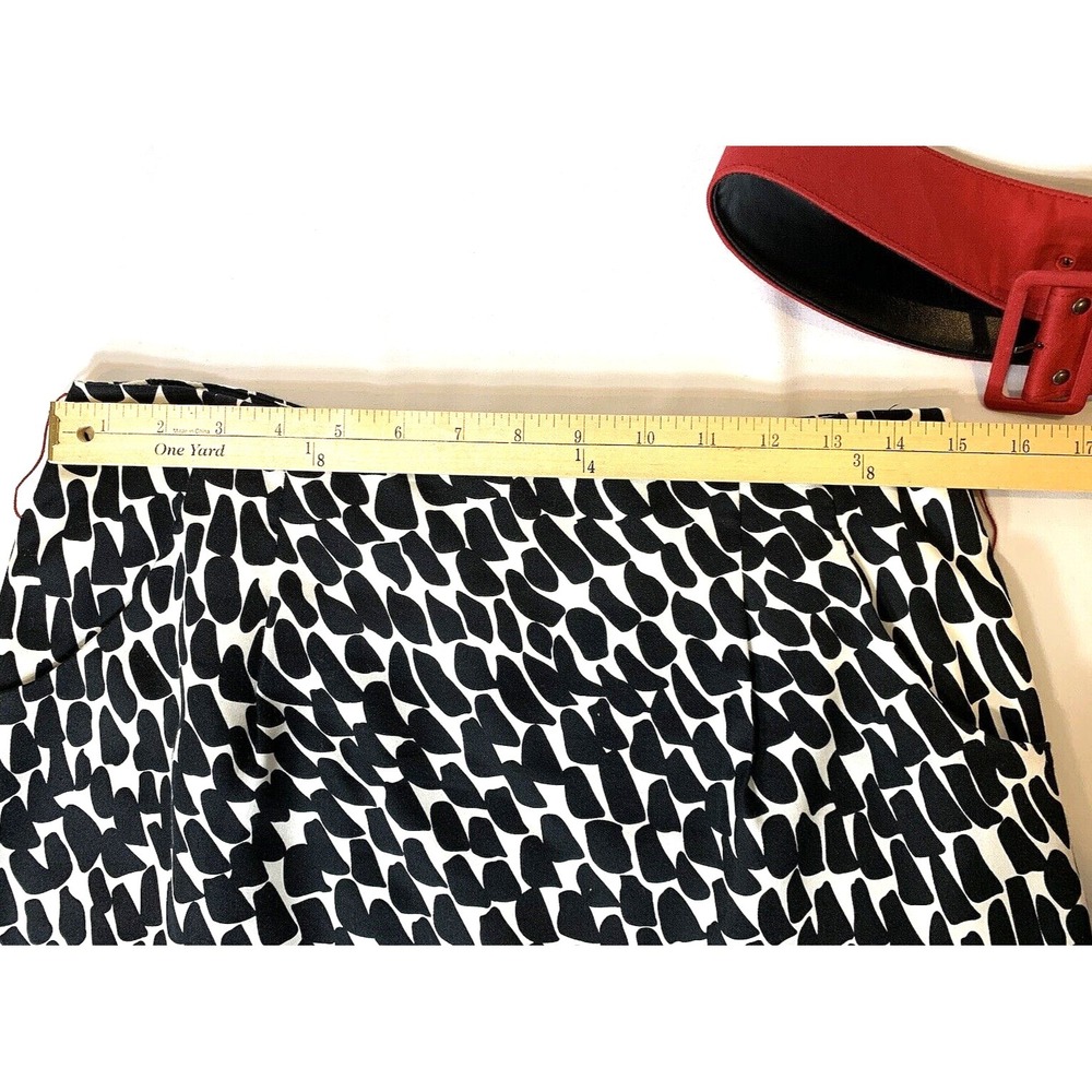 Ann Taylor Skirt Womens 6 Silk Black White Pencil Straight Geo Print w/Red Belt - Picture 9 of 10
